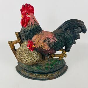 Rooster Hen Cast Iron Door Stop Decor 7 1/2"